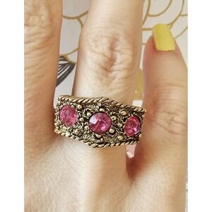 Vintage 1960s Victorian Revival Pink Stone Ring